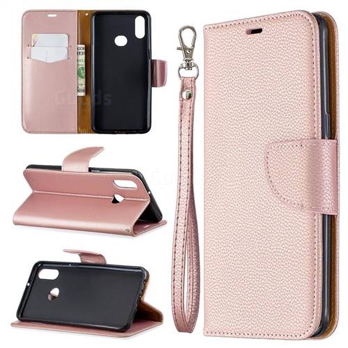 Classic Luxury Litchi Leather Phone Wallet Case for Samsung Galaxy A10s - Golden