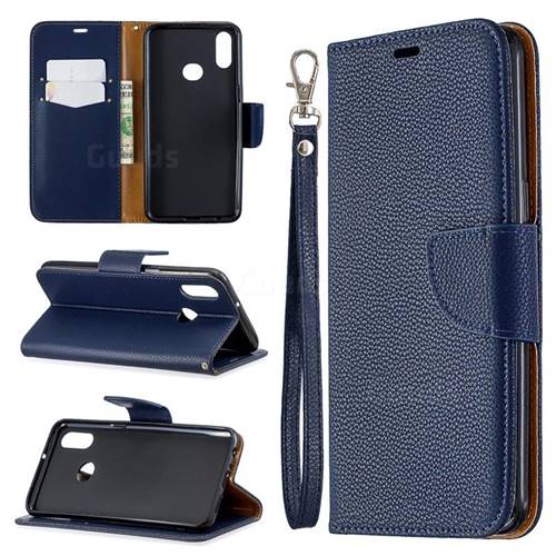 Classic Luxury Litchi Leather Phone Wallet Case for Samsung Galaxy A10s - Blue
