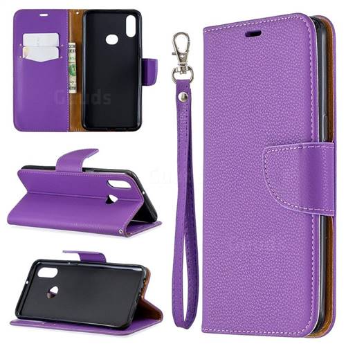 Classic Luxury Litchi Leather Phone Wallet Case for Samsung Galaxy A10s - Purple