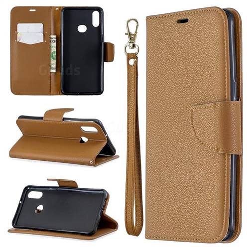 Classic Luxury Litchi Leather Phone Wallet Case for Samsung Galaxy A10s - Brown