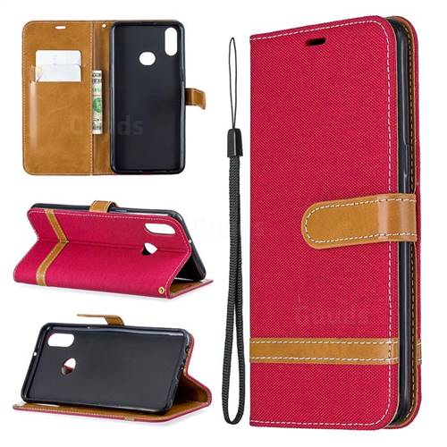Jeans Cowboy Denim Leather Wallet Case for Samsung Galaxy A10s - Red