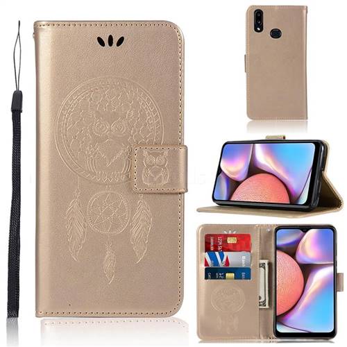 Intricate Embossing Owl Campanula Leather Wallet Case for Samsung Galaxy A10s - Champagne