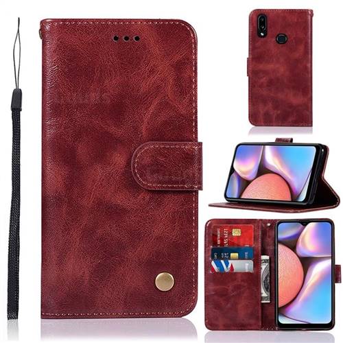 Luxury Retro Leather Wallet Case for Samsung Galaxy A10s - Wine Red