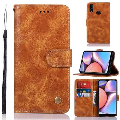 Luxury Retro Leather Wallet Case for Samsung Galaxy A10s - Golden