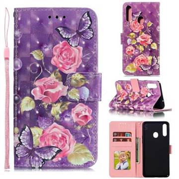 Purple Butterfly Flower 3D Painted Leather Phone Wallet Case for Samsung Galaxy A10s