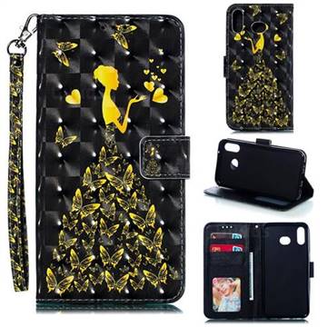 Golden Butterfly Girl 3D Painted Leather Phone Wallet Case for Samsung Galaxy A10s