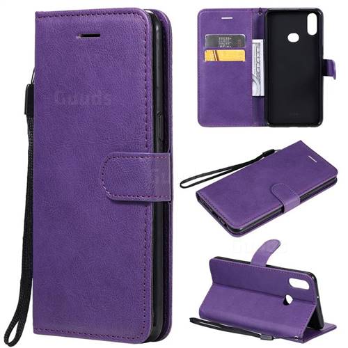 Retro Greek Classic Smooth PU Leather Wallet Phone Case for Samsung Galaxy A10s - Purple