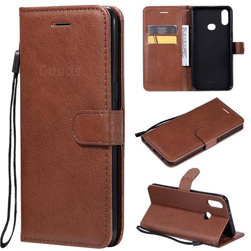 Retro Greek Classic Smooth PU Leather Wallet Phone Case for Samsung Galaxy A10s - Brown