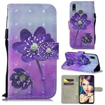 Purple Flower 3D Painted Leather Wallet Phone Case for Samsung Galaxy A10s