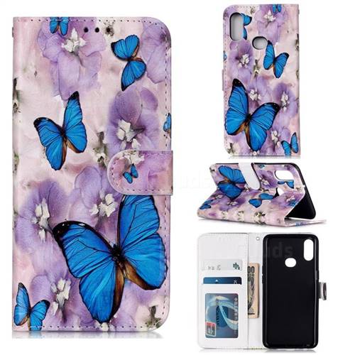 Purple Flowers Butterfly 3D Relief Oil PU Leather Wallet Case for Samsung Galaxy A10s