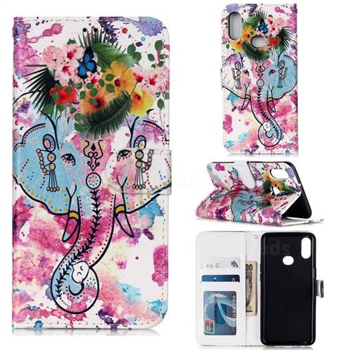 Flower Elephant 3D Relief Oil PU Leather Wallet Case for Samsung Galaxy A10s