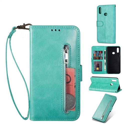 Retro Calfskin Zipper Leather Wallet Case Cover for Samsung Galaxy A10s - Mint Green