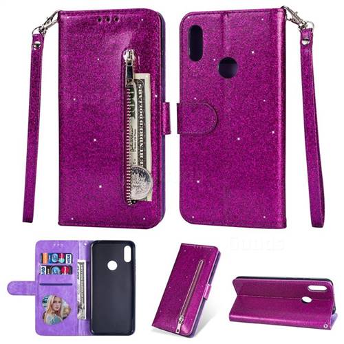 Glitter Shine Leather Zipper Wallet Phone Case for Samsung Galaxy A10s - Purple
