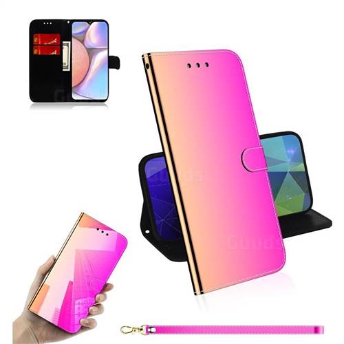 Shining Mirror Like Surface Leather Wallet Case for Samsung Galaxy A10s - Rainbow Gradient
