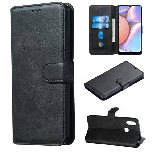 Retro Calf Matte Leather Wallet Phone Case for Samsung Galaxy A10s - Black
