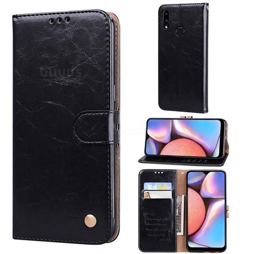 Luxury Retro Oil Wax PU Leather Wallet Phone Case for Samsung Galaxy A10s - Deep Black