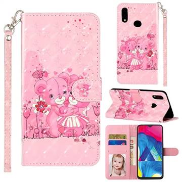 Pink Bear 3D Leather Phone Holster Wallet Case for Samsung Galaxy A10s