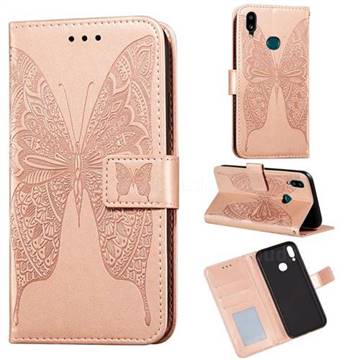 Intricate Embossing Vivid Butterfly Leather Wallet Case for Samsung Galaxy A10s - Rose Gold