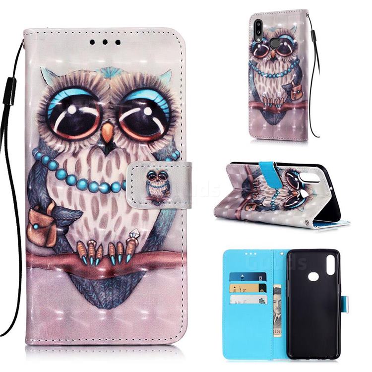 Sweet Gray Owl 3D Painted Leather Wallet Case for Samsung Galaxy A10s