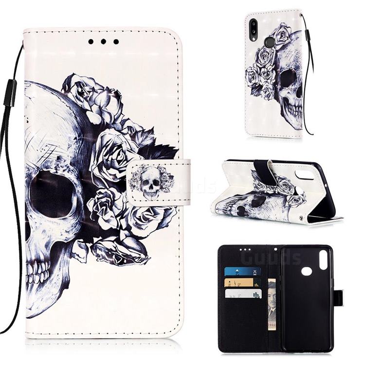 Skull Flower 3D Painted Leather Wallet Case for Samsung Galaxy A10s