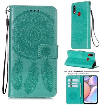 Embossing Dream Catcher Mandala Flower Leather Wallet Case for Samsung Galaxy A10s - Green