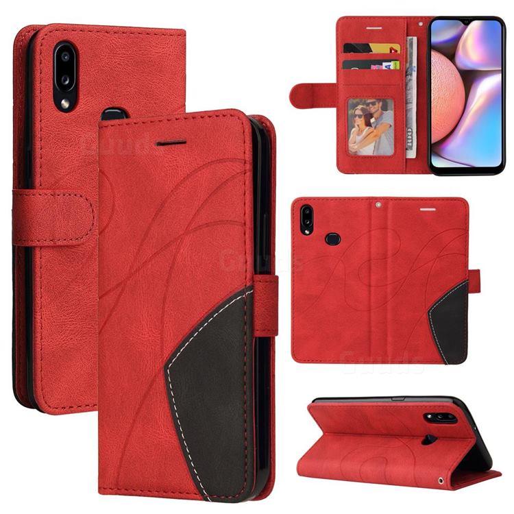 Luxury Two-color Stitching Leather Wallet Case Cover for Samsung Galaxy A10s - Red