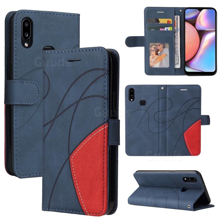 Luxury Two-color Stitching Leather Wallet Case Cover for Samsung Galaxy A10s - Blue