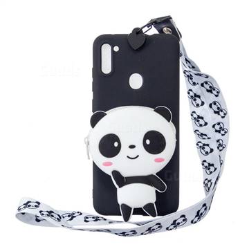 White Panda Neck Lanyard Zipper Wallet Silicone Case for Samsung Galaxy A11