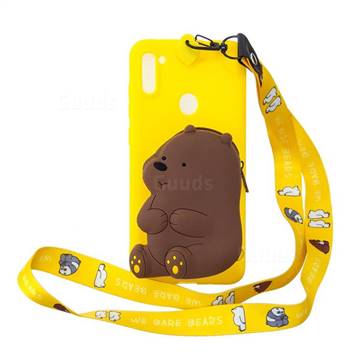 Yellow Bear Neck Lanyard Zipper Wallet Silicone Case for Samsung Galaxy A11