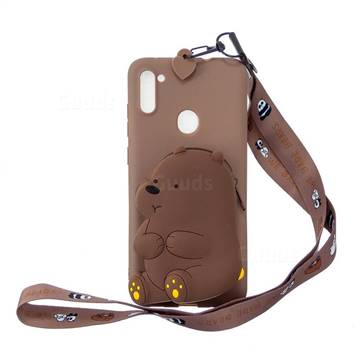 Brown Bear Neck Lanyard Zipper Wallet Silicone Case for Samsung Galaxy A11