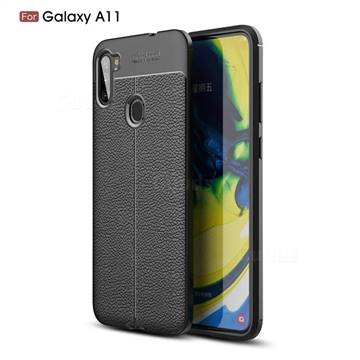 Luxury Auto Focus Litchi Texture Silicone TPU Back Cover for Samsung Galaxy A11 - Black