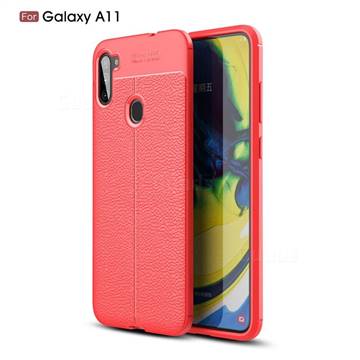 Luxury Auto Focus Litchi Texture Silicone TPU Back Cover for Samsung Galaxy A11 - Red