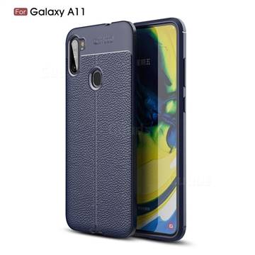 Luxury Auto Focus Litchi Texture Silicone TPU Back Cover for Samsung Galaxy A11 - Dark Blue