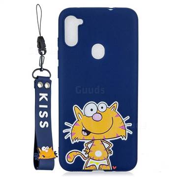 Blue Cute Cat Soft Kiss Candy Hand Strap Silicone Case for Samsung Galaxy A11