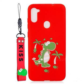 Red Dinosaur Soft Kiss Candy Hand Strap Silicone Case for Samsung Galaxy A11