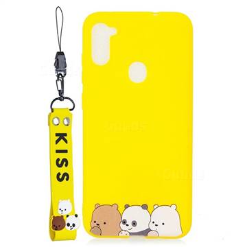 Yellow Bear Family Soft Kiss Candy Hand Strap Silicone Case for Samsung Galaxy A11