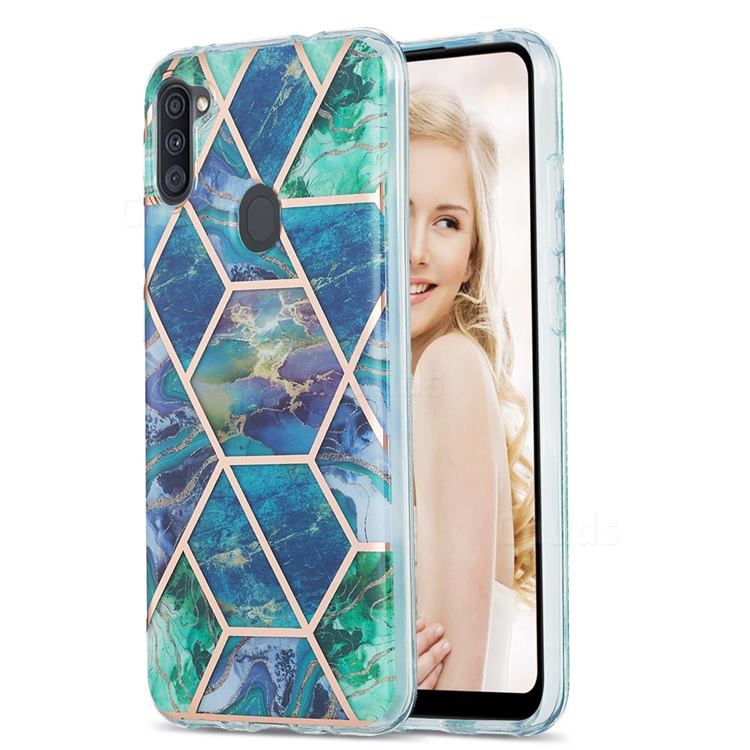 Blue Green Marble Pattern Galvanized Electroplating Protective Case Cover for Samsung Galaxy A11