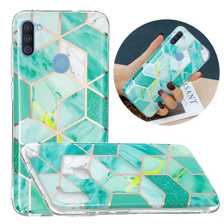 Green Glitter Painted Marble Electroplating Protective Case for Samsung Galaxy A11