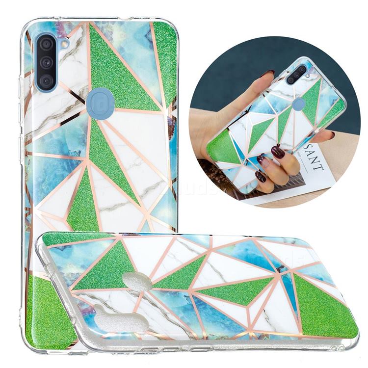 Green Triangle Painted Marble Electroplating Protective Case for Samsung Galaxy A11