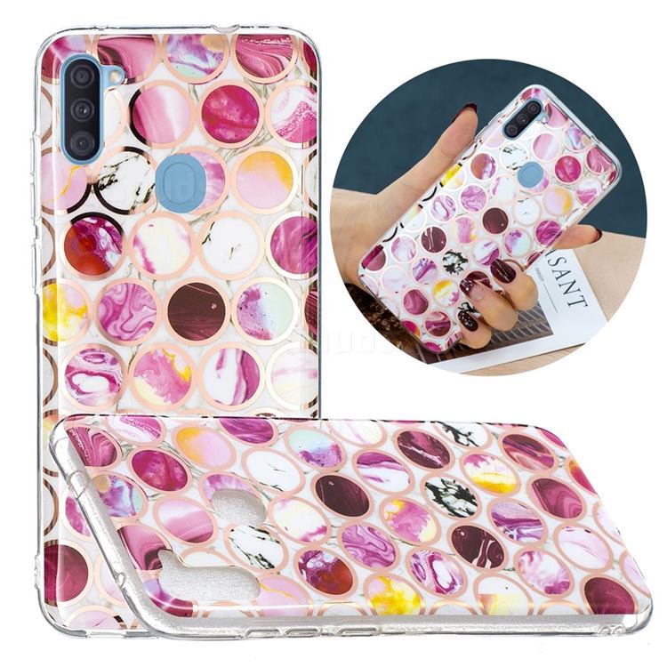 Round Puzzle Painted Marble Electroplating Protective Case for Samsung Galaxy A11