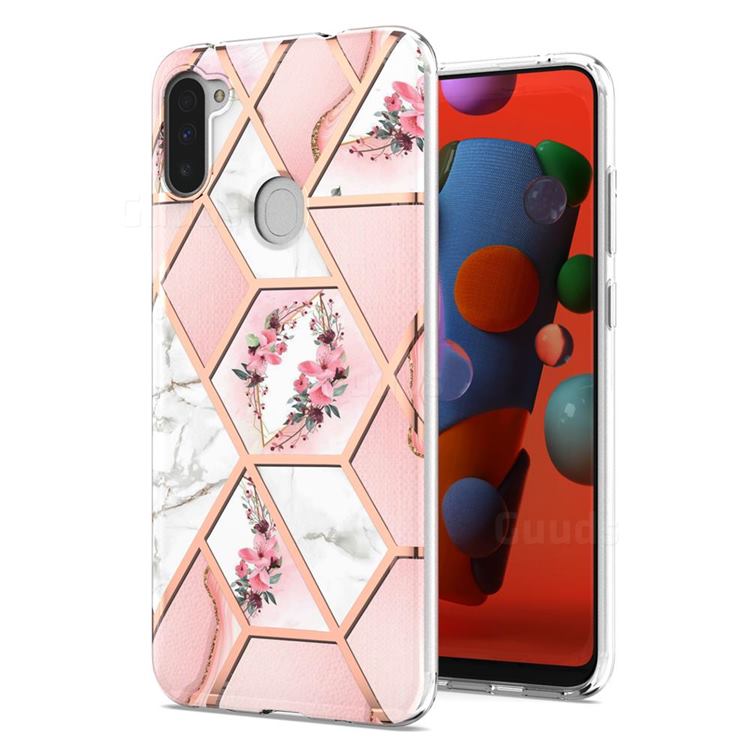 Pink Flower Marble Electroplating Protective Case Cover for Samsung Galaxy A11
