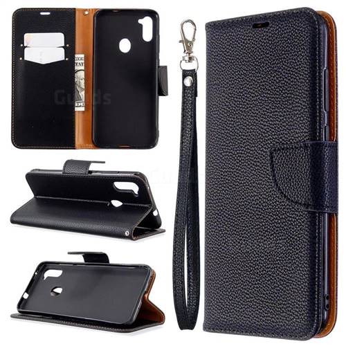 Classic Luxury Litchi Leather Phone Wallet Case for Samsung Galaxy A11 - Black