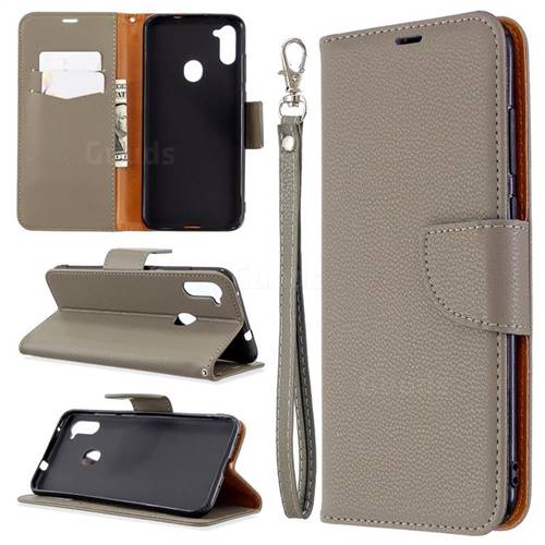 Classic Luxury Litchi Leather Phone Wallet Case for Samsung Galaxy A11 - Gray