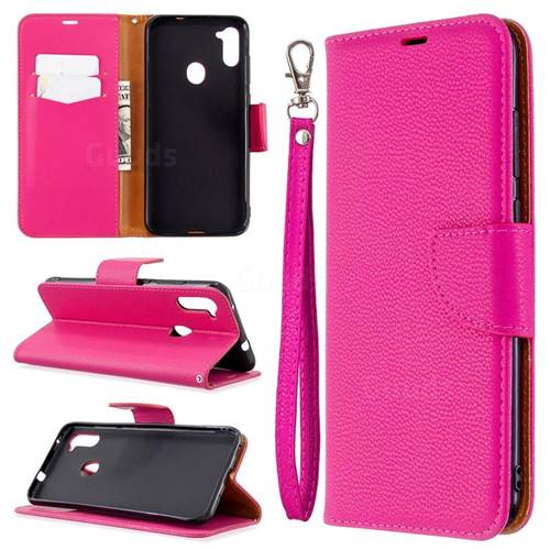 Classic Luxury Litchi Leather Phone Wallet Case for Samsung Galaxy A11 - Rose
