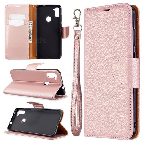 Classic Luxury Litchi Leather Phone Wallet Case for Samsung Galaxy A11 - Golden