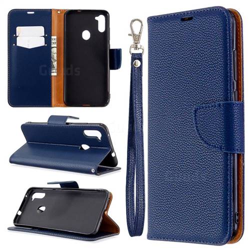 Classic Luxury Litchi Leather Phone Wallet Case for Samsung Galaxy A11 - Blue