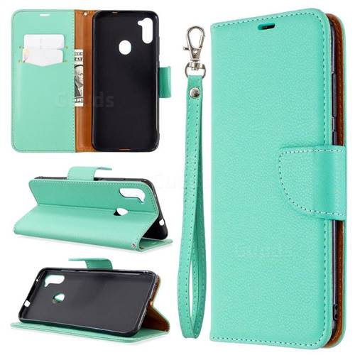 Classic Luxury Litchi Leather Phone Wallet Case for Samsung Galaxy A11 - Green