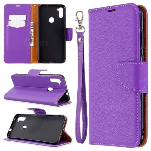 Classic Luxury Litchi Leather Phone Wallet Case for Samsung Galaxy A11 - Purple