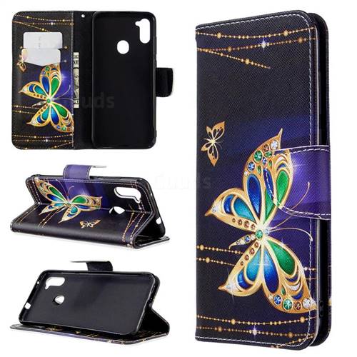 Golden Shining Butterfly Leather Wallet Case for Samsung Galaxy A11