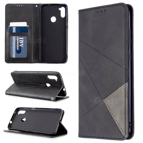 Prismatic Slim Magnetic Sucking Stitching Wallet Flip Cover for Samsung Galaxy A11 - Black
